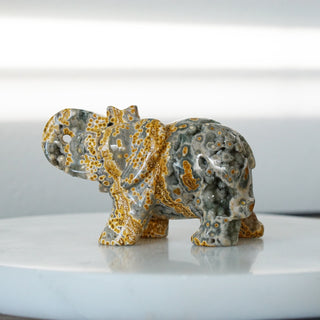 8 Veins Ocean Jasper Trunk-Up Elephant Carving