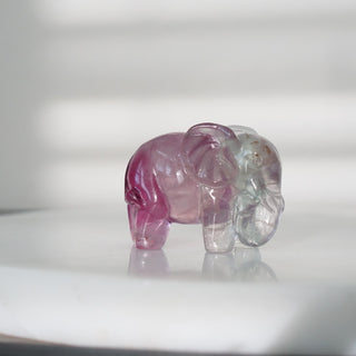 Rainbow Fluorite Elephant Carving