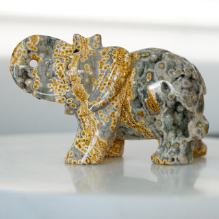 8 Veins Ocean Jasper Trunk-Up Elephant Carving