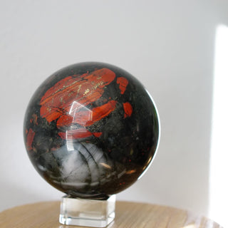 Large African Bloodstone sphere with pyrite inclusions