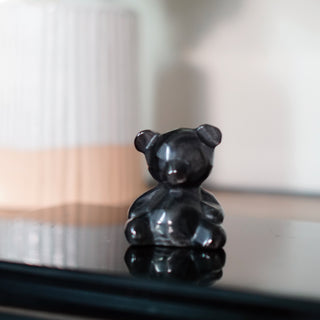 Silver Sheen Obsidian Faceted Bear