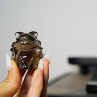 Smoky Quartz Kitsune Nine-Tailed Fox Carving