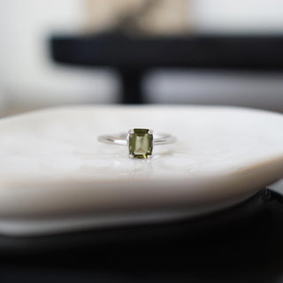 Natural Faceted Moldavite .925 Sterling Silver adjustable ring