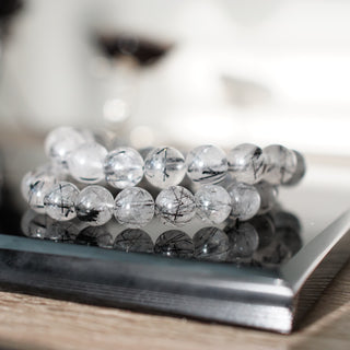 Black Tourmaline in Quartz Bracelet (11mm Beads)