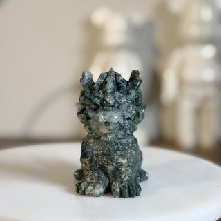 Moss Agate Fu Dog carving