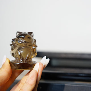 Smoky Quartz Kitsune Nine-Tailed Fox Carving