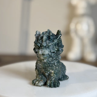 Moss Agate Fu Dog carving