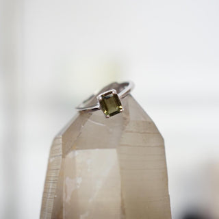 Natural Faceted Moldavite .925 Sterling Silver adjustable ring