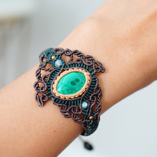 Handmade Malachite Macramé Adjustable Bracelet