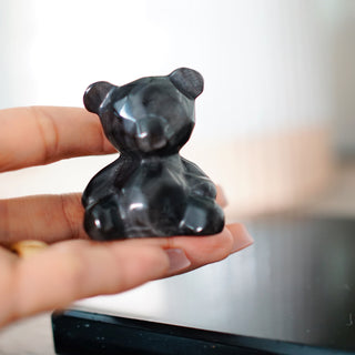 Silver Sheen Obsidian Faceted Bear