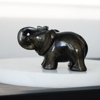 Golden Sheen Obsidian Elephant (Trunk Up) Carving