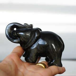 Golden Sheen Obsidian Elephant (Trunk Up) Carving
