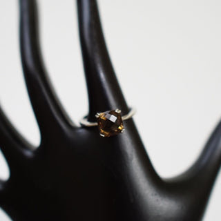 Faceted Smoky Quartz .925 sterling silver adjustable ring