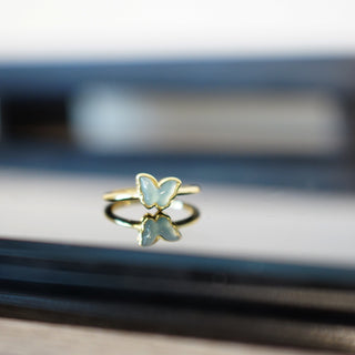 Jade Butterfly .925 Sterling Silver Adjustable Ring (Gold Plated)