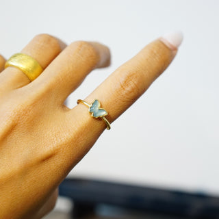 Jade Butterfly .925 Sterling Silver Adjustable Ring (Gold Plated)