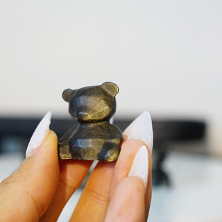 Golden Sheen Obsidian Mini Bear Carving