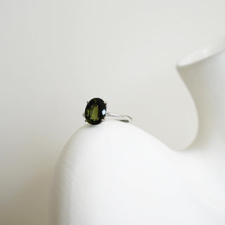Natural faceted Moldavite.925 Sterling Silver adjustable Ring