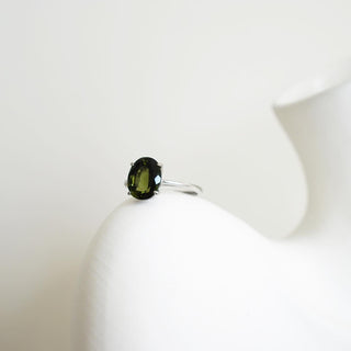 Natural faceted Moldavite.925 Sterling Silver adjustable Ring