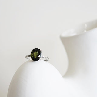 Natural faceted Moldavite.925 Sterling Silver adjustable Ring