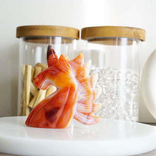 Quartzy Carnelian Unicorn carving