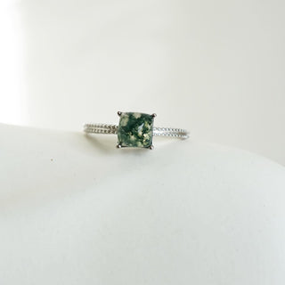 Minimalistic design Moss Agate.925 Sterling Silver adjustable Ring