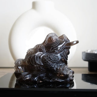 Smoky Quartz Money Toad Carving
