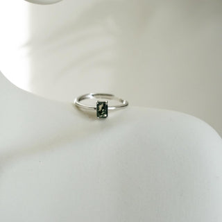 Minimalistic design  Moss Agate .925 Sterling Silver adjustable Ring