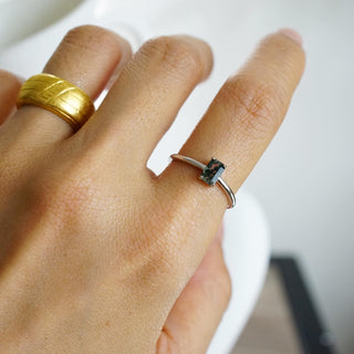 Minimalistic design  Moss Agate .925 Sterling Silver adjustable Ring