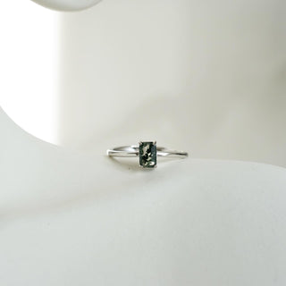 Minimalistic design  Moss Agate .925 Sterling Silver adjustable Ring