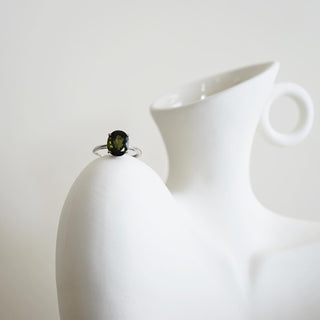 Natural faceted Moldavite.925 Sterling Silver adjustable Ring