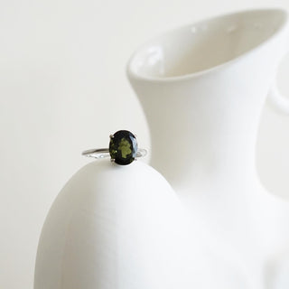 Natural faceted Moldavite.925 Sterling Silver adjustable Ring