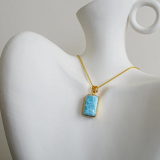 Natural Larimar .925 Sterling Silver Gold Plated Necklace