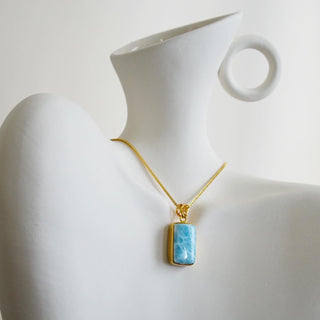 Natural Larimar .925 Sterling Silver Gold Plated Necklace