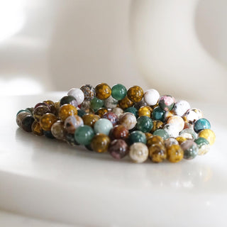 Colorful Orbicular Ocean Jasper Bead Bracelet