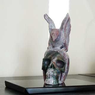 Large Ocean Jasper skull with Eagle carving