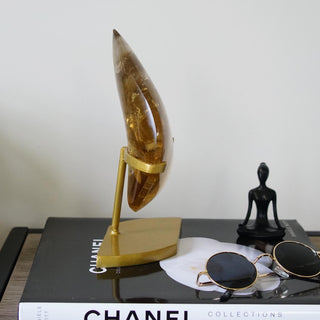 High quality Brazilian Natural Honey Citrine flame with golden stand