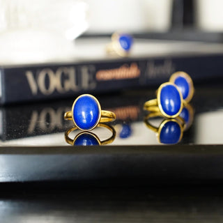 Lapis Lazuli Sterling silver 925 gold plated Adjustable ring