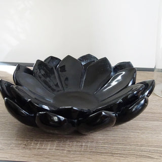 Large Black Obsidian Lotus Bowl
