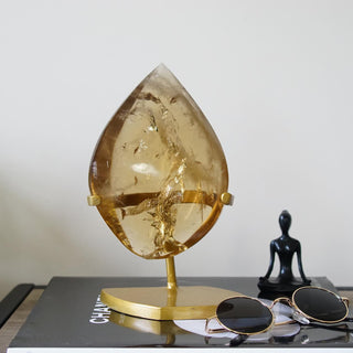 High quality Brazilian Natural Honey Citrine flame with golden stand