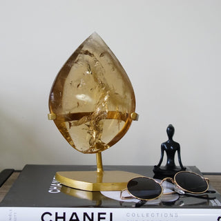 High quality Brazilian Natural Honey Citrine flame with golden stand