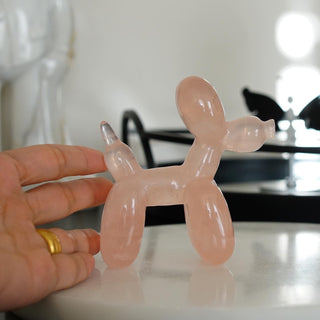 Rose Quartz Balloon Dog carving