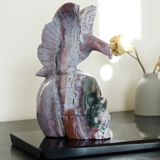 Large Ocean Jasper skull with Eagle carving