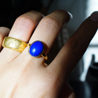 Lapis Lazuli Sterling silver 925 gold plated Adjustable ring