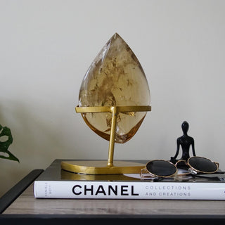 High quality Brazilian Natural Honey Citrine flame with golden stand