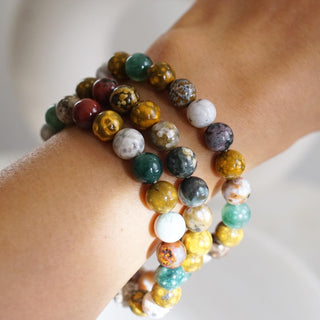 Colorful Orbicular Ocean Jasper Bead Bracelet