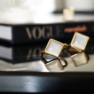 High quality Moonstone Sterling Silver 925 Gold Plated Adjustable Ring