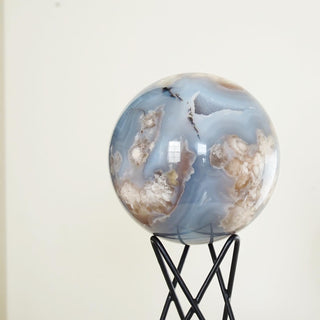 High quality 92 mm Blue Flower Agate sphere with small dendritic inclusion