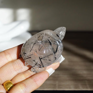 High quality Black Tourmaline in quartz turtle carving