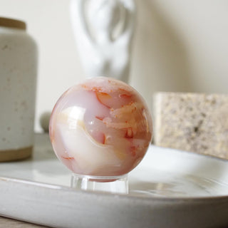 Flower agate with carnelian sphere