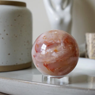 Flower agate with carnelian sphere